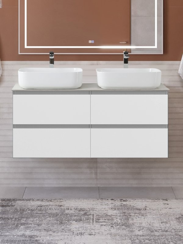 Тумба с раковиной BelBagno Kraft 120 подвесная, bianco opaco, столешница kep-120-2-cem, раковина BB1304, для двоих