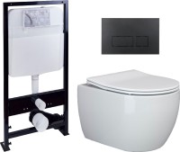 Комплект Унитаз подвесной Ceramicanova Play CN3001 с микролифтом, безободковый + Инсталляция EWRIKA ProLT 0026-2020 + Кнопка 0044 черная матовая
