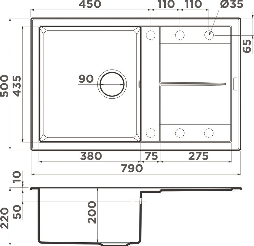 Комплект Мойка Omoikiri Sumi 79 черная + Измельчитель Nagare slim 900