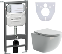 Комплект Унитаз подвесной Ceramicanova Forma CN3009 безободковый, с микролифтом + Инсталляция Envision CN1002W + Кнопка Flat, белая