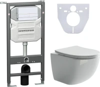 Комплект Унитаз подвесной Ceramicanova Forma CN3009 безободковый, с микролифтом + Инсталляция Envision CN1002W + Кнопка Flat, белая