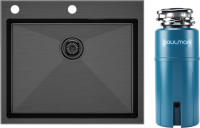 Комплект Мойка Paulmark Kroner-Edge PM775951-GM вороненая сталь + Измельчитель Intenso