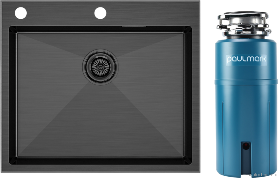 Комплект Мойка Paulmark Kroner-Edge PM775951-GM вороненая сталь + Измельчитель Intenso