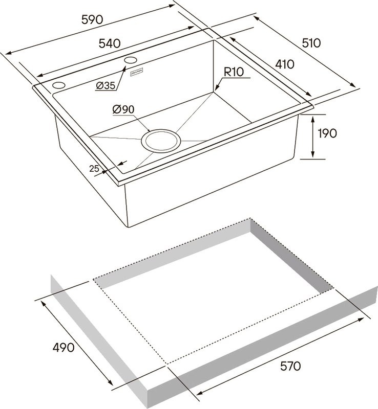 Комплект Мойка Paulmark Kroner-Edge PM775951-GM вороненая сталь + Измельчитель Intenso