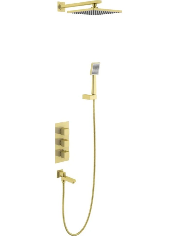 Душевой комплект Timo Tetra-Thermo SX-0199/17SM С ВНУТРЕННЕЙ ЧАСТЬЮ, с термостатом, золото