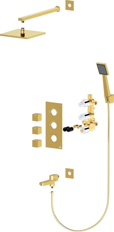 Душевой комплект Timo Tetra-Thermo SX-0199/17SM С ВНУТРЕННЕЙ ЧАСТЬЮ, с термостатом, золото