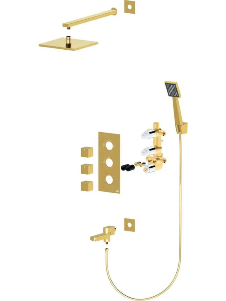 Душевой комплект Timo Tetra-Thermo SX-0199/17SM С ВНУТРЕННЕЙ ЧАСТЬЮ, с термостатом, золото