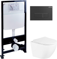Комплект Унитаз подвесной BelBagno Uno + Инсталляция EWRIKA ProLT 0026-2020 + Кнопка 0044 черная матовая