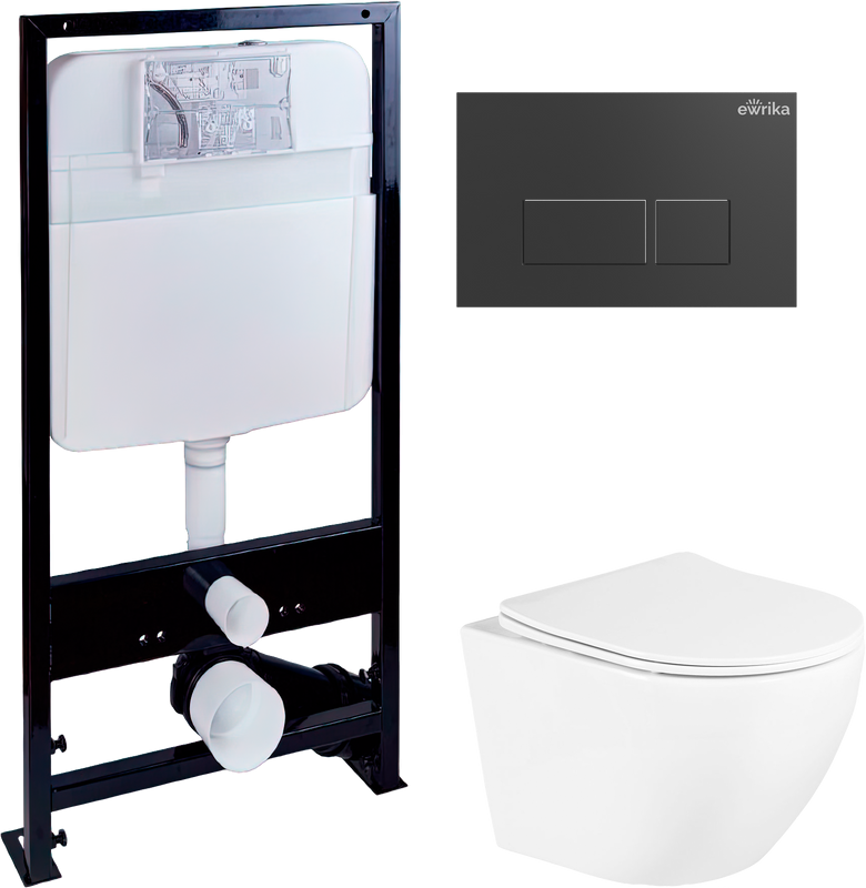 Комплект Унитаз подвесной BelBagno Uno + Инсталляция EWRIKA ProLT 0026-2020 + Кнопка 0044 черная матовая