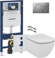 Комплект Унитаз подвесной Ideal Standard Tesi T354601 с микролифтом + Крепления Geberit Duofix 111.815.00.1 к стене + Звукоизоляция + Инсталляция UP 320 111.300.00.5 + Кнопка Sigma 01 115.770.JQ.5 лакированная, матовый хром