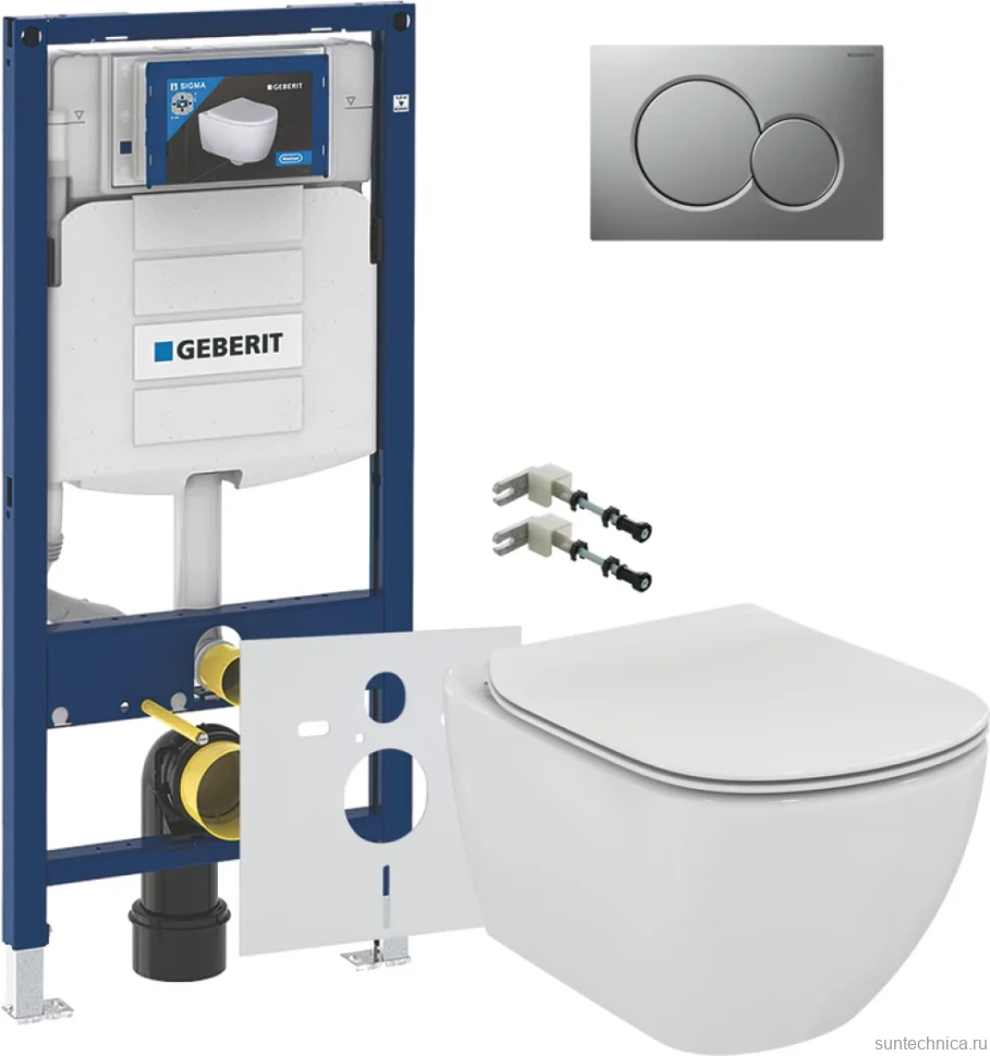 Комплект Унитаз подвесной Ideal Standard Tesi T354601 с микролифтом + Крепления Geberit Duofix 111.815.00.1 к стене + Звукоизоляция + Инсталляция UP 320 111.300.00.5 + Кнопка Sigma 01 115.770.JQ.5 лакированная, матовый хром