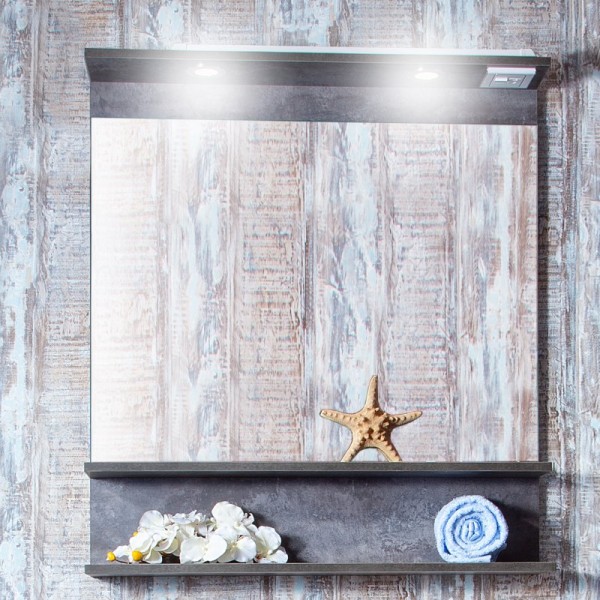 Зеркало Бриклаер Чили 80 цемент, с подсветкой и полкой