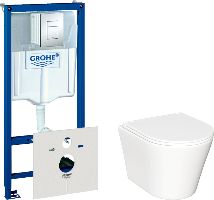 Комплект Унитаз подвесной Ceramicanova Forma CN3011 с микролифтом + Инсталляция Grohe Rapid SL 38772001 3 в 1 с кнопкой смыва + Шумоизоляция 37131000