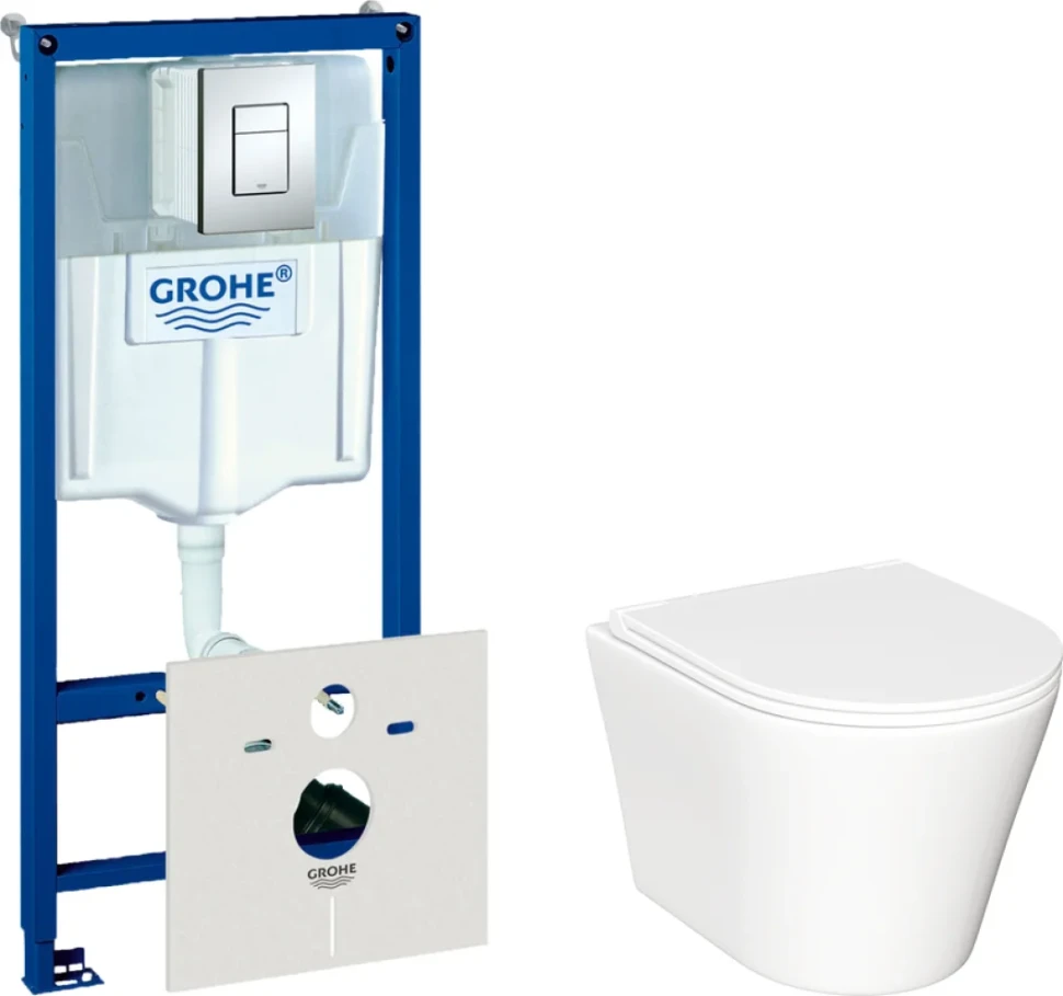 Комплект Унитаз подвесной Ceramicanova Forma CN3011 с микролифтом + Инсталляция Grohe Rapid SL 38772001 3 в 1 с кнопкой смыва + Шумоизоляция 37131000