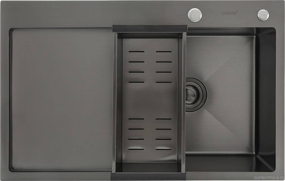 Мойка кухонная Gappo GS7850-6R с коландером, графит