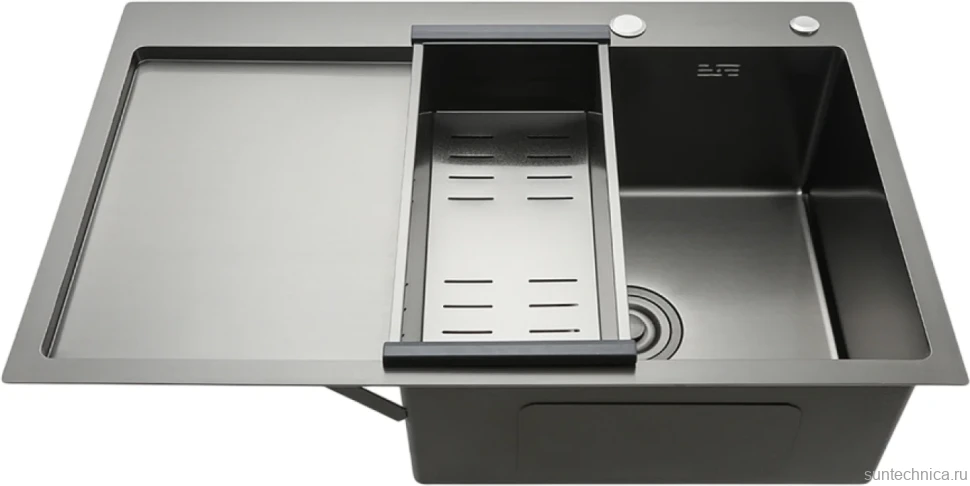 Мойка кухонная Gappo GS7850-6R с коландером, графит