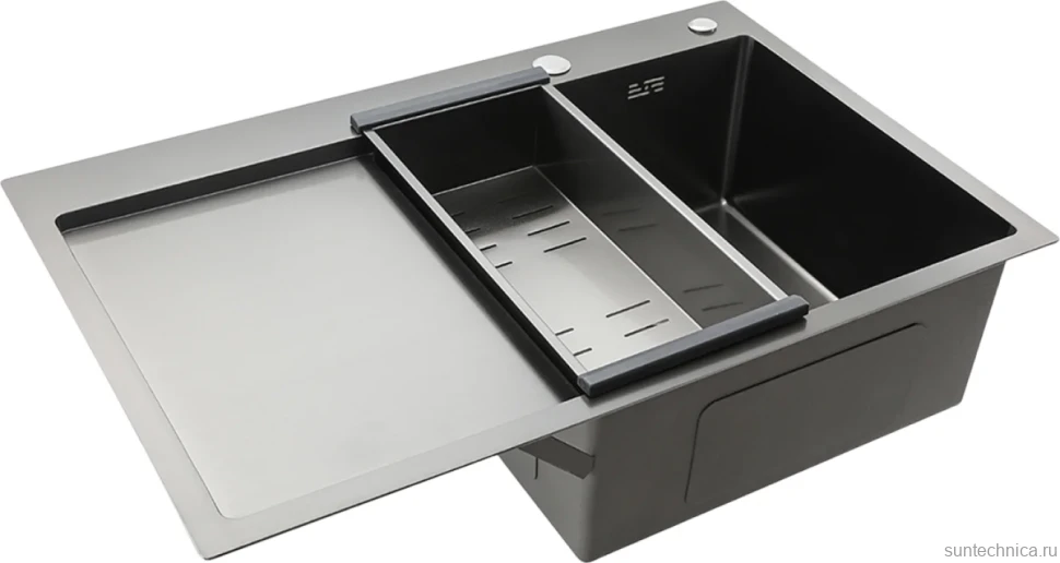 Мойка кухонная Gappo GS7850-6R с коландером, графит