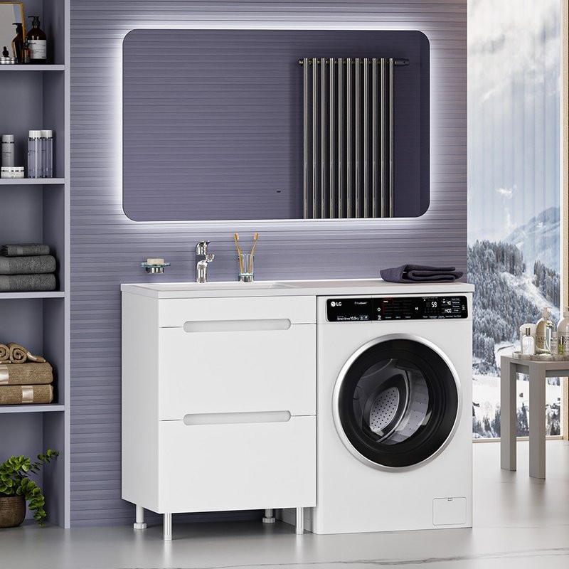Тумба с раковиной Misty Байкал 55 L для стиральной машины, белая