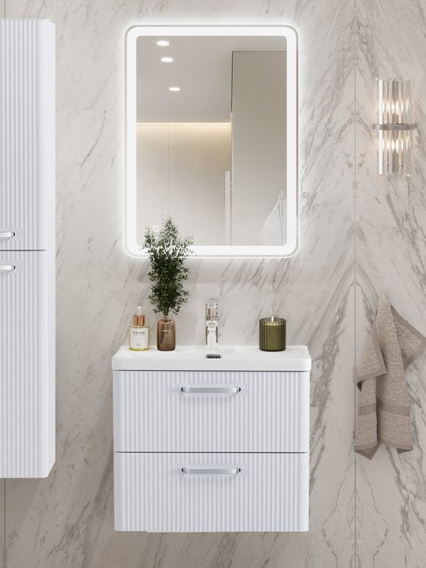 Тумба с раковиной BelBagno Due 60 ручки хром полированный, bianco lucido