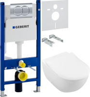 Комплект Унитаз подвесной Villeroy & Boch Subway 2.0 5614R201 alpin + Звукоизоляция Geberit + Инсталляция Duofix Delta 458.149.21.1 с кнопкой смыва, хром