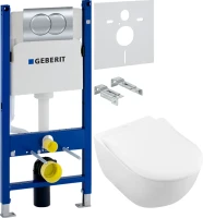 Комплект Унитаз подвесной Villeroy & Boch Subway 2.0 5614R201 alpin + Звукоизоляция Geberit + Инсталляция Duofix Delta 458.149.21.1 с кнопкой смыва, хром