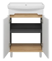 Тумба с раковиной Misty Сканди 60 напольная, белая, дуб крафт золотой, антрацит