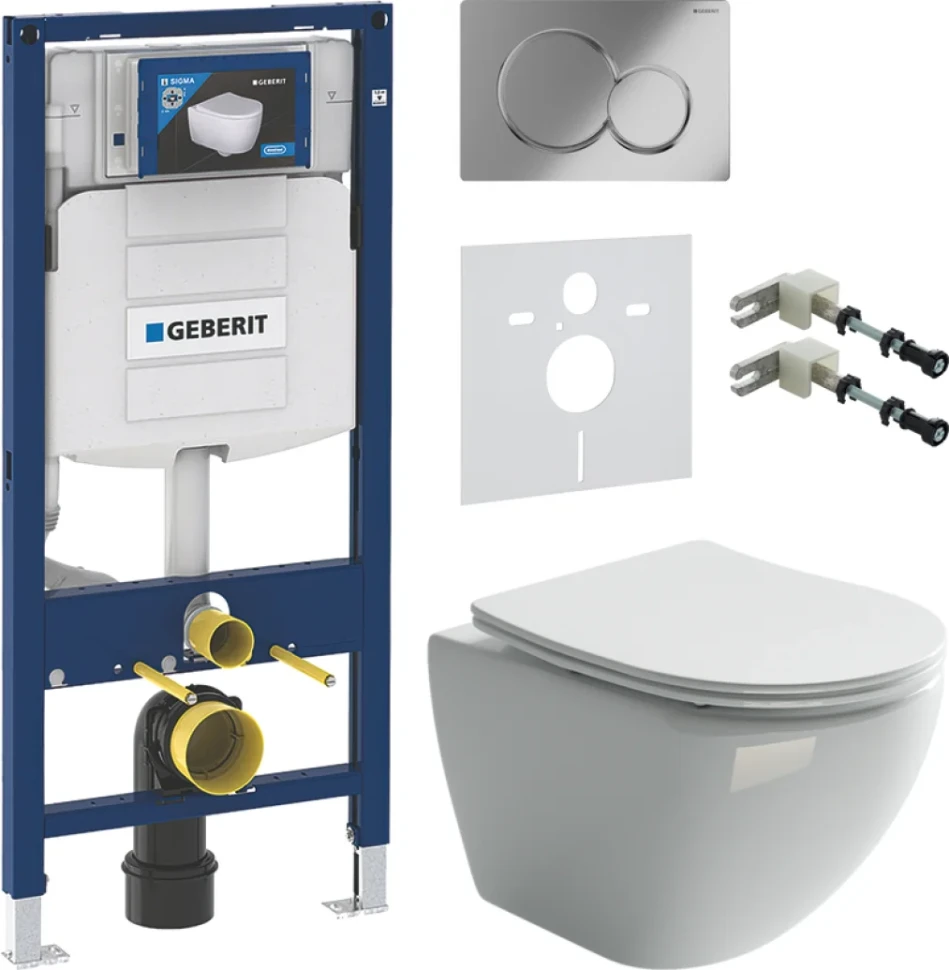 Комплект Унитаз подвесной Ceramicanova Metropol CN4002 безободковый + Инсталляция Geberit Duofix UP 320 111.300.00.5 + Кнопка Sigma 01 115.770.21.5 хром + Звукоизоляция + Крепления 111.815.00.1 к стене