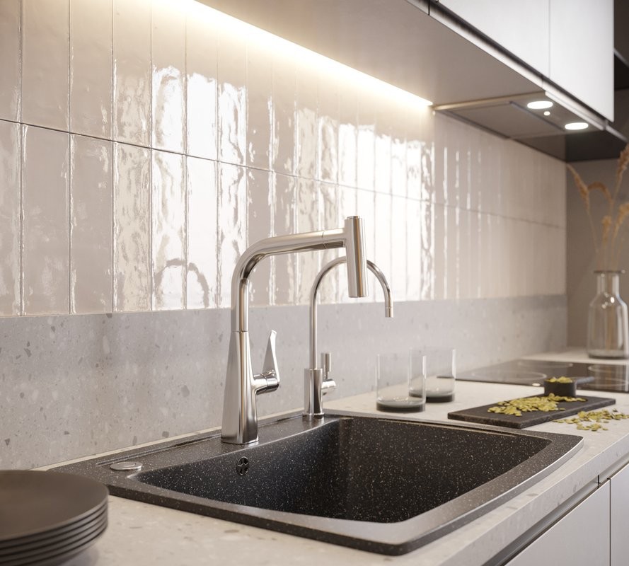Комплект Смеситель Hansgrohe Metris M71 14834000 хром + Фартук черный