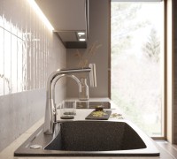 Комплект Смеситель Hansgrohe Metris M71 14834000 хром + Фартук черный