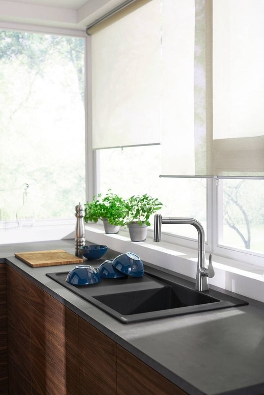 Комплект Смеситель Hansgrohe Metris M71 14834000 хром + Фартук черный