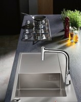 Комплект Смеситель Hansgrohe Metris M71 14834000 хром + Фартук черный