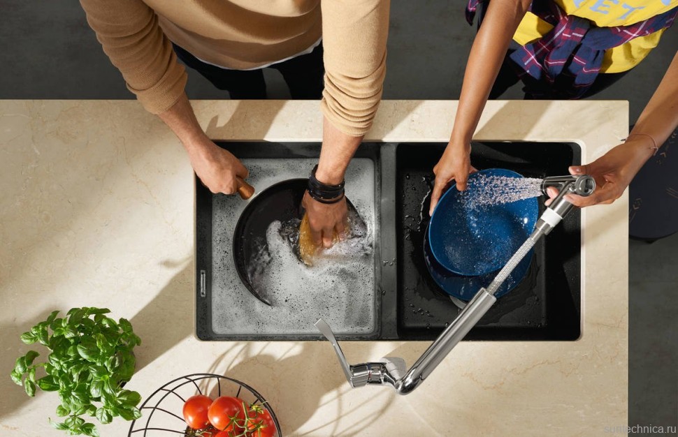 Комплект Смеситель Hansgrohe Metris M71 14834000 хром + Фартук черный