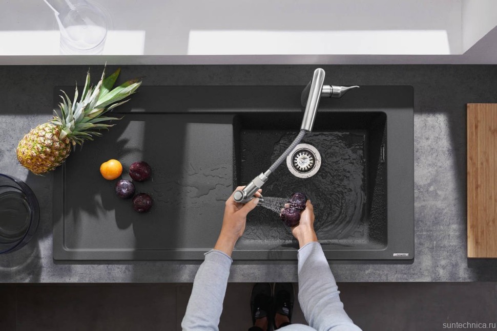 Комплект Смеситель Hansgrohe Metris M71 14834000 хром + Фартук черный