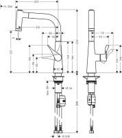 Комплект Смеситель Hansgrohe Metris M71 14834000 хром + Фартук черный