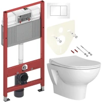 Комплект Унитаз подвесной VitrA Zentrum 55795B003-0075 + Крышка 801-003-019 с микролифтом + Инсталляция TECE Base 9400413 4 в 1 с кнопкой смыва