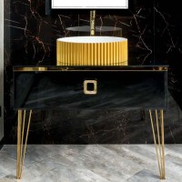 Тумба с раковиной Armadi Art Lucido 100 черная глянцевая, раковина 878-G