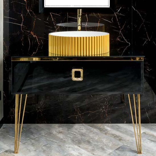 Тумба с раковиной Armadi Art Lucido 100 черная глянцевая, раковина 878-G