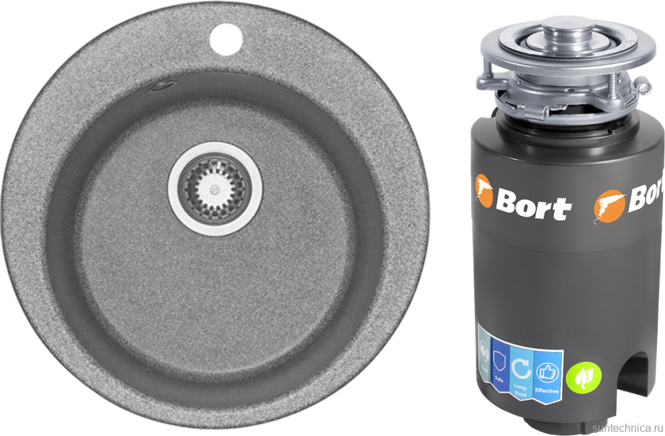 Комплект Мойка AQUATON Иверия серая + Измельчитель Bort Titan 4000
