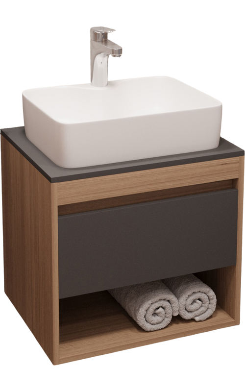 Тумба с раковиной Teymi Ritta 55 дуб эврика, матовый графит, раковина Helmi S 48