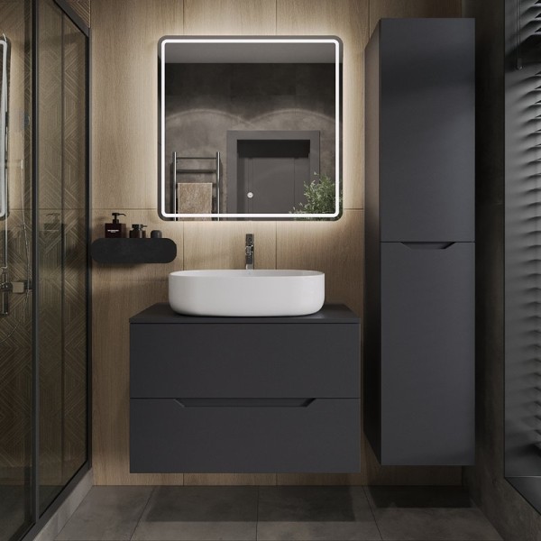 Мебель для ванной комнаты Orange Line 80 подвесная, 2 ящика, матовый графит с раковиной B04-600W