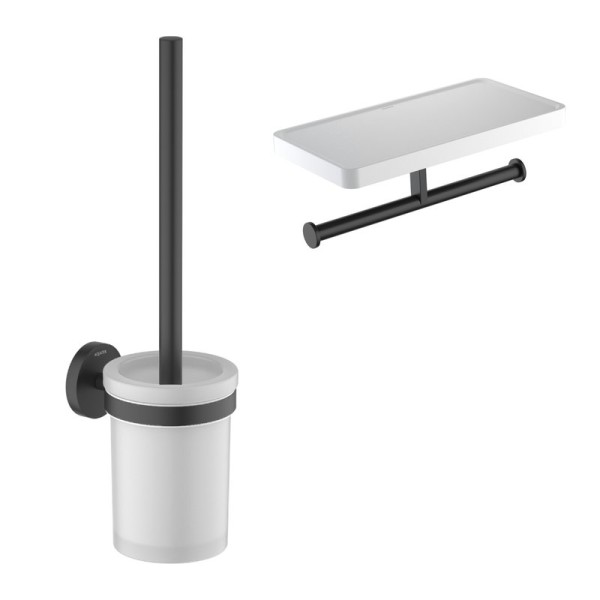 Набор Держатель AQUATEK Европа AQ4919MB двойной, с полкой для телефона, матовый черный + Ершик AQ4110MB матовый черный