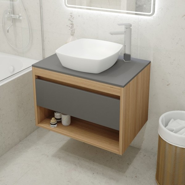 Тумба с раковиной Teymi Ritta 75 дуб эврика, матовый графит, раковина Kati 43