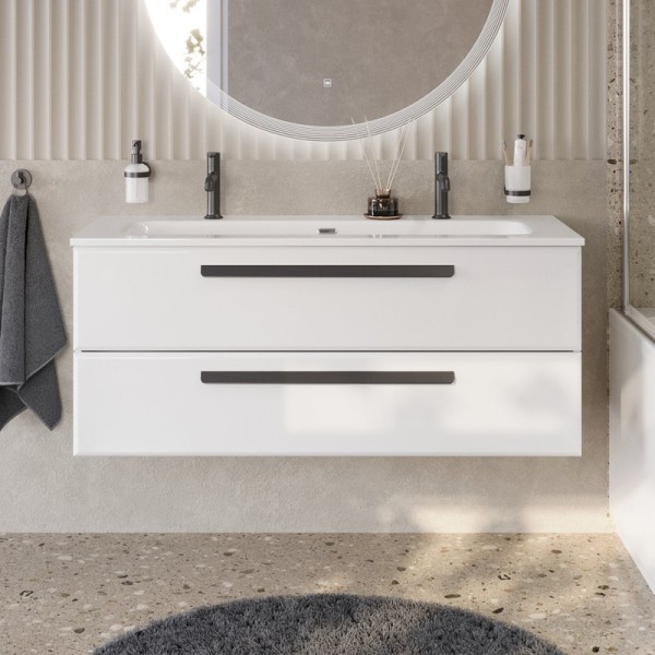 Тумба с раковиной Cezares Eco Cer-N 120 bianco opaco, раковина Eco 120-1-2, ручки черные матовые