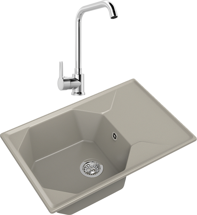 Комплект Мойка GranFest Unique GF-U-740L топаз + Смеситель MEGA Ege MG-PL10 хром