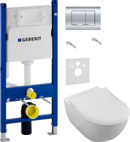 Комплект Унитаз подвесной Villeroy & Boch Subway 2.0 + Крышка 9M78S101 с микролифтом, петли хром + Инсталляция Geberit Duofix Delta 458.163.21.1 с кнопкой смыва, хром + Звукоизоляция