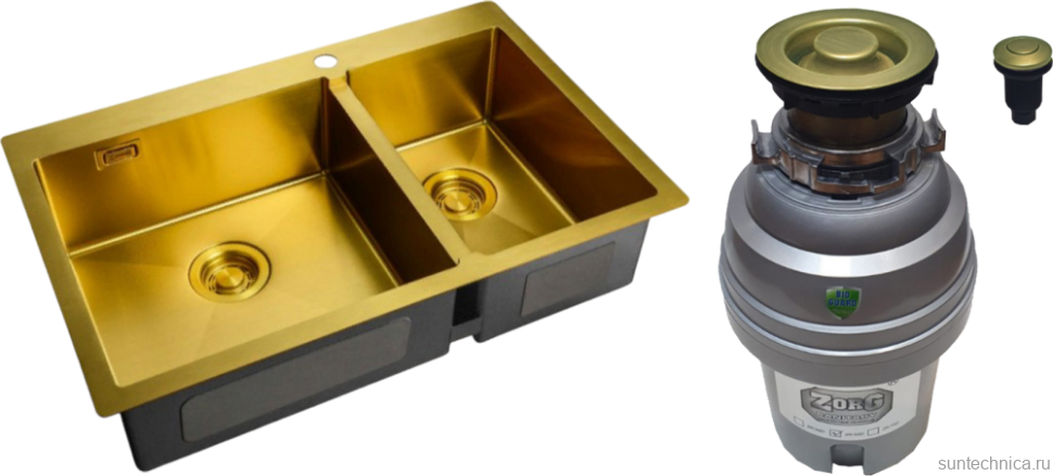 Комплект Мойка Zorg Light + Измельчитель ZR-75 D BRONZE