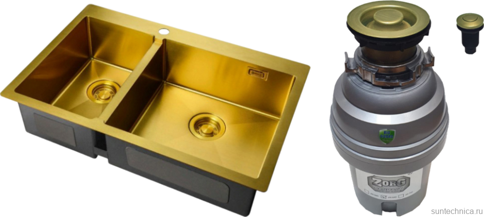 Комплект Мойка Zorg Light + Измельчитель ZR-75 D BRONZE