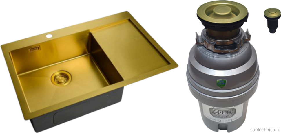 Комплект Мойка Zorg Light + Измельчитель ZR-75 D BRONZE