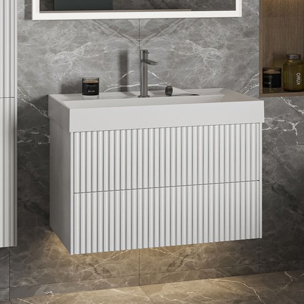 Тумба с раковиной Belux Сиртаки 85 подвесная, белая матовая