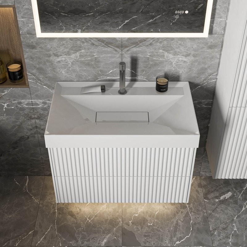 Тумба с раковиной Belux Сиртаки 85 подвесная, белая матовая